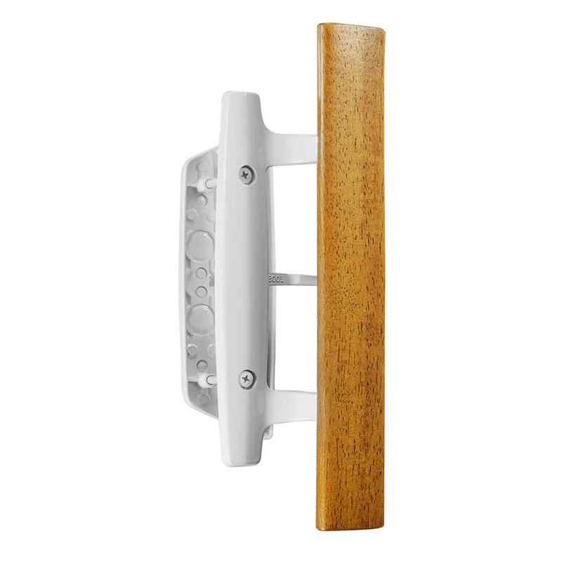 HauSun Mortise Style Reversible Sliding Patio Door Handle Set with Oak Wood Interior Handle and Exterior Pull in White Diecast Finish Fits 3-15/16â€ Screw Hole Spacing, Non-keyed with Latch Locks (White) - Image 5